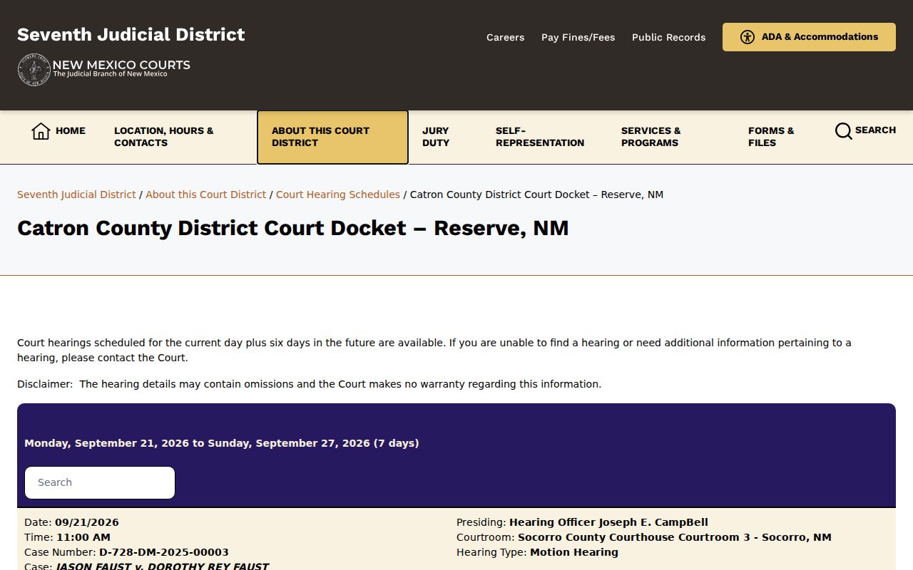 Catron County arrest warrant records District Court docket page